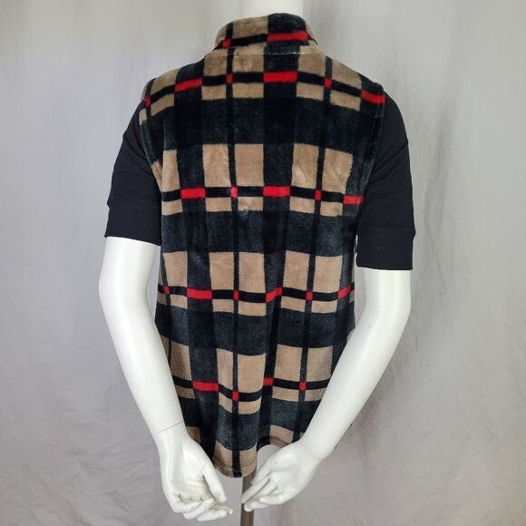 Effeci Woman Plaid‎ Zip Front Double Pocket Vest - Picture 3 of 6